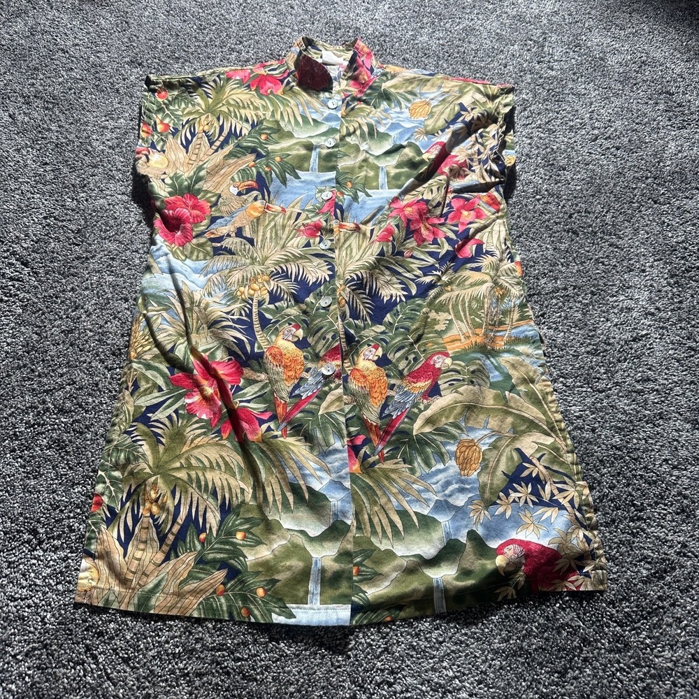 Vintage Mermaids Hawaiian‎ Shirt Men XL Multi Parrot Loop Collar Aloha Vacation
